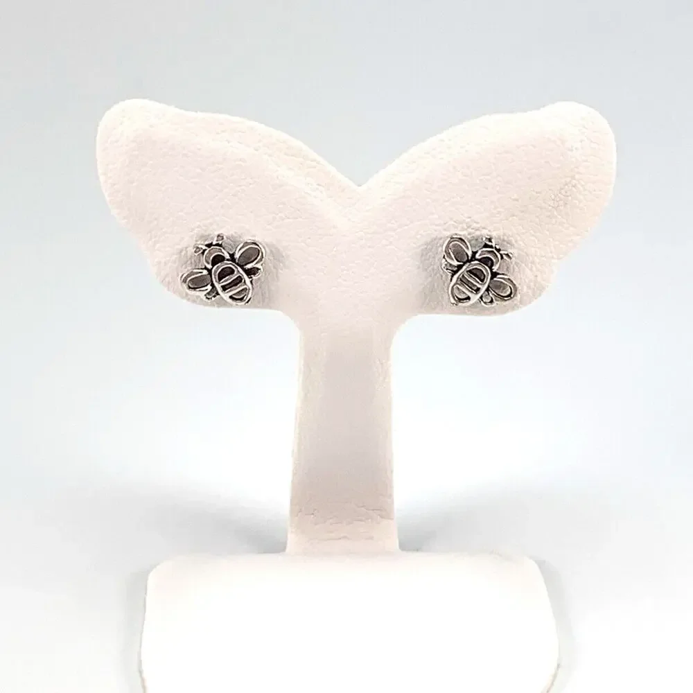 antiqued sterling silver bumble bees girls stud push back earrings gift for her